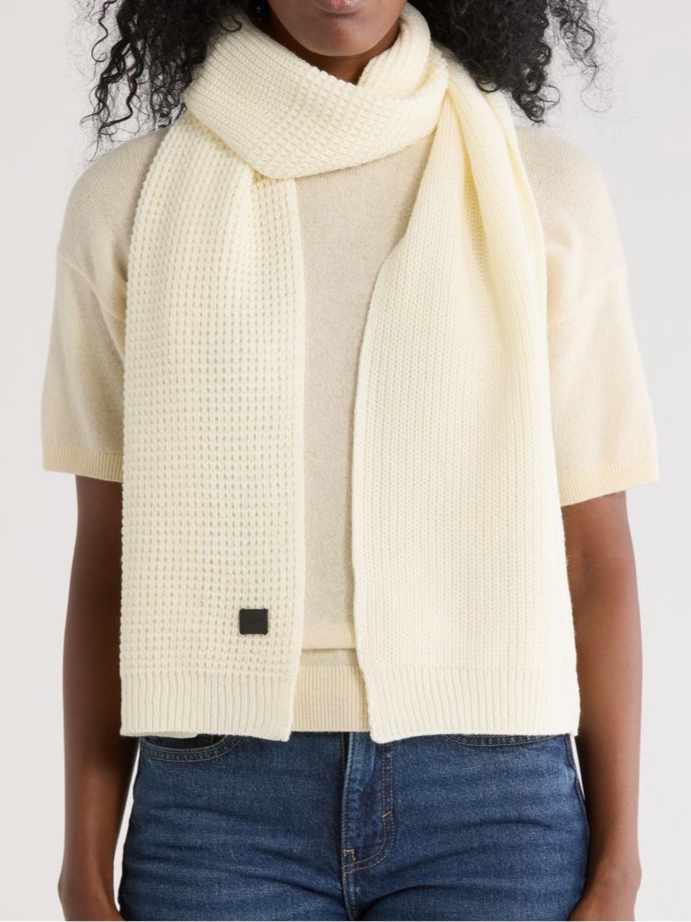 AllSaints Cream Angled Stitch Scarf NWT Wool Blend Ivory Textured Knit Min. Luxe
